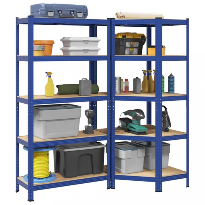 vidaXL Set 2 rafturi cu 5 straturi din oțel albastru și lemn prelucrat 3307625
