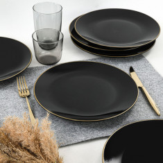 Set 6 farfurii intinse ST040106F650, Keramika, 25x25x3.7 cm, ceramica, negru