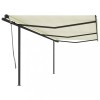 Copertină retractabilă automat, cu st&acirc;lpi, crem, 6x3 m