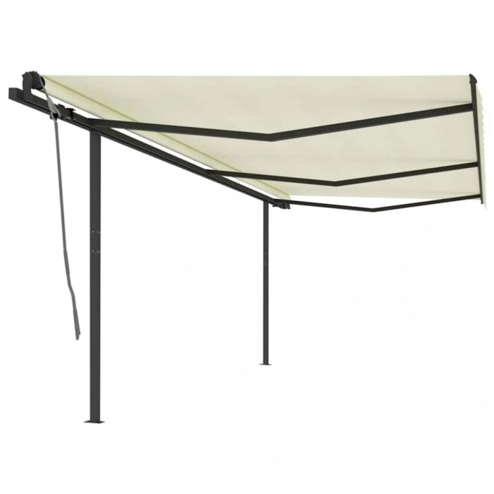 Copertină retractabilă automat, cu st&acirc;lpi, crem, 6x3 m