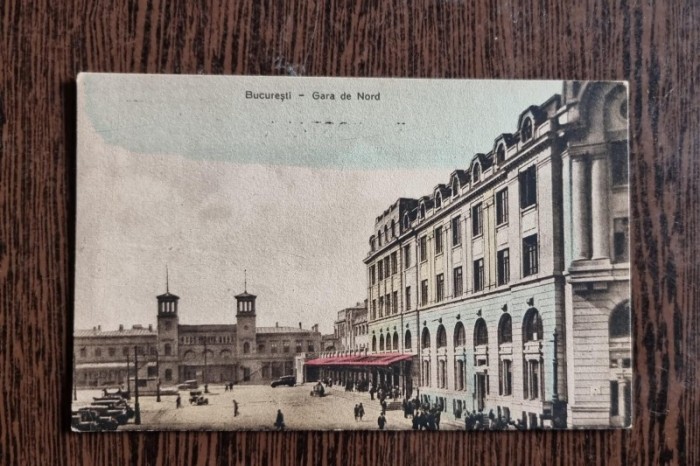 Carte postala color, necirculata, Bucuresti - Gara de Nord, perioada interbelica