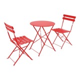 Cumpara ieftin Set masa pliabila Bistro, Pako World, 3 piese, Metal, Rosu, 60x60x71 cm