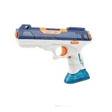 Pistol cu ap&Auml; 2&Atilde;&reg;n1 pentru copii, electric cu baterie, 2 rezervoare (75ml &amp; 300ml), jet reglabil, furtun inclus, material abs/silicon, albastru