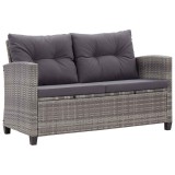 vidaXL Canapea de grădină cu 2 locuri cu perne, gri, 124 cm, poliratan