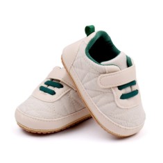 Pantofiori crem cu sireturi verzi pentru baietei (Marime Disponibila: 0-3 luni)