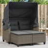 Canapea Gradina Poliratan Gri cu Baldachin Retractabil + 2 Scaune &amp; Perne Lavabile, 123x65x155cm