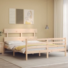 vidaXL Cadru de pat cu tăblie, king size, lemn masiv 3195096 foto