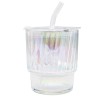 Cana de voiaj Pufo Rainbow Line din sticla pentru cafea sau ceai, 350 ml, transparent