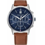 Cumpara ieftin Ceas Barbatesc Tommy Hilfiger Kyle 1791629, Piele Maro, Cadran Albastru, Otel Inoxidabil, WR50, Functie Data, 44mm