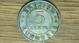 Honduras Britanic ante Belize - moneda coloniala ultra rara - 5 cents 1919 - George V - tiraj 20k - pt cunoscatori, protejata cu zapon lack pe revers