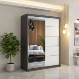 Dresing Delia 150 Gri cu Oglinda si Usi Albe ⭐Model elegant