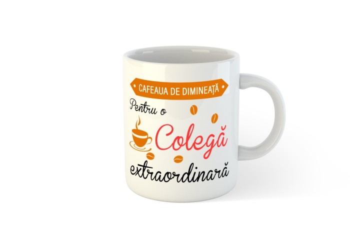 Cana alba personalizata Cafeaua de dimineata pentru o Colega extraordinara, INOVATIX&reg;. 330ml