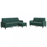 Cumpara ieftin Set de canapele cu perne, 3 piese, verde inchis, catifea