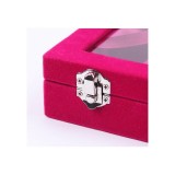 Cumpara ieftin Cutie Bijuterii Catifea Rosie/Fuchsia 12 Compartimente Watchbox 20x15cm Caseta Organizator Bijuterii Mica Capac Transparent