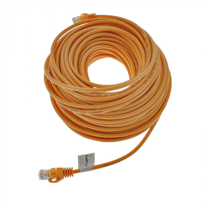 Cablu UTP, Lanberg 42788, cat.5e, mufat 2xRJ45, lungime 30m, AWG 26, 100 MHz, de legatura retea, ethernet, portocaliu