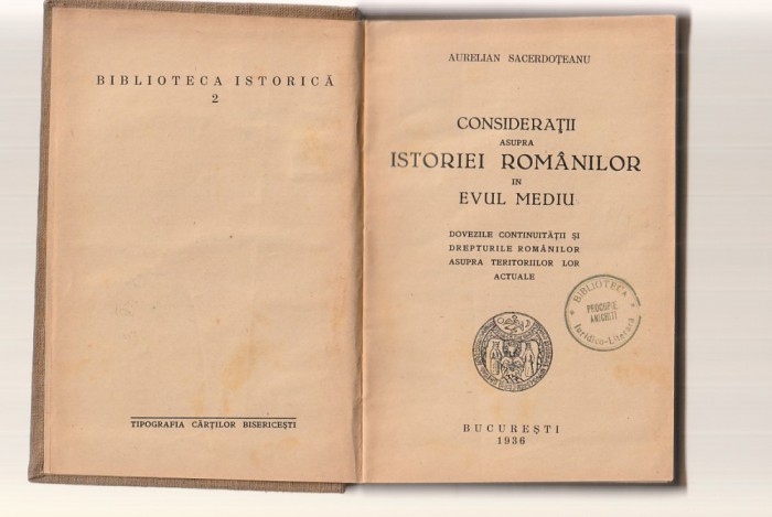 AURELIAN SACERDOTEANU - COSIDERATII ASUPRA ISTORIEI ROMANILOR IN EVUL MEDIU 1936