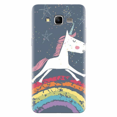 Husa silicon pentru Samsung Grand Prime, Unicorn Rainbow foto