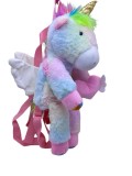 Rucsac Unicorn Curcubeu cu Inimioară, Pufos, Colorat, Corn Auriu, Coama Neon, Aripi - Fete, Copii