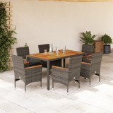 Set mobilier gradina cu perne 7 piese gri poliratan lemn acacia