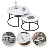 Set 2 masute de cafea, aspect marmura, 2 in 1, albe, diametru 60 si 80 cm, JollyMag, STL14