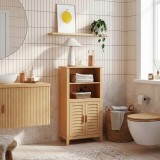 Dulap auxiliar din bambus Rirg 92x50x25 cm, natur, cu 2 usi