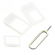 4 in 1 adaptoare SIM Micro-SIM Nano-SIM si cheie cu pin Culoare Alb foto
