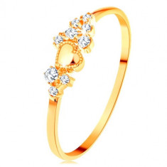 Inel din aur galben de 14K - zirconii micuțe transparente și inimă lucioasă proeminentă - Marime inel: 62