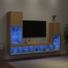 VidaXL Unități de perete TV cu LED-uri, 4 piese, stejar sonoma, lemn