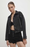 Answear Lab geacă din denim femei, culoarea negru, de tranziție, oversized