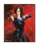 Tablou pictat manual, Tanara cu vioara, Virtuoza, 60x50cm ulei pe panza, gata de expus pe perete