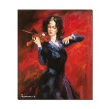Tablou pictat manual, Tanara cu vioara, Virtuoza, 60x50cm ulei pe panza, gata de expus pe perete