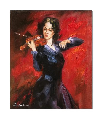 Tablou pictat manual, Tanara cu vioara, Virtuoza, 60x50cm ulei pe panza, Mircea Iordache foto