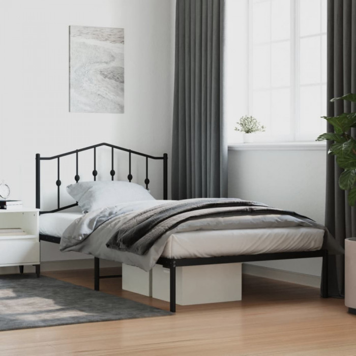 vidaXL Cadru de pat din metal cu tăblie, negru, 107x203 cm