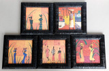 Set 5 tablouri cu rama sculptata - printuri offset arta africana tribala 19x19cm