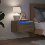Noptieră Suspendată Stejar Sonoma vidaXL cu LED RGB, 50x36x30 cm - Noptieră Modernă Montată pe Perete