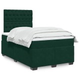 vidaXL Pat box spring cu saltea, verde &icirc;nchis, 120x200 cm, catifea 3290891