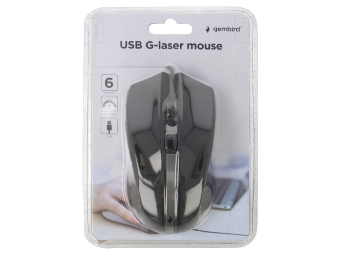 Mouse laser USB negru, 6 butoane
