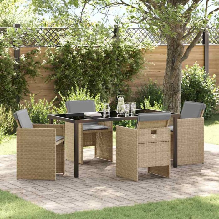 vidaXL Set de masă pentru grădină cu pernă 5 pcs Bej Rattan poli 3379966