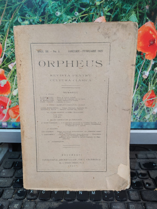 Orpheus, Revistă pentru Cultura clasică, anul III nr. 1, ian.-feb. 1927, 147