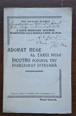 Nicolau Alfred &amp;ndash; A doua scrisoare deschisă către Carol II, cu autograf, 1930 foto