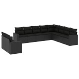 Cumpara ieftin Set canapele de gradina cu perne, 10 piese, negru, poliratan