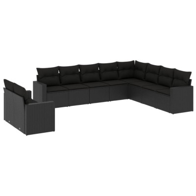 Set canapele de gradina cu perne, 10 piese, negru, poliratan foto