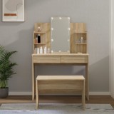 Set de măsuță de toaletă cu LED, stejar sonoma, lemn prelucrat