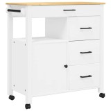 Cumpara ieftin Carucior de bucatarie &bdquo;MONZA&rdquo;, 84x40x88,5 cm, alb, lemn masiv de pin