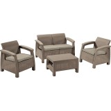 Set mobilier de gradina Corfu - Canapea+doua fotolii+masuta cafea Capuccino / Gri-nisipiu