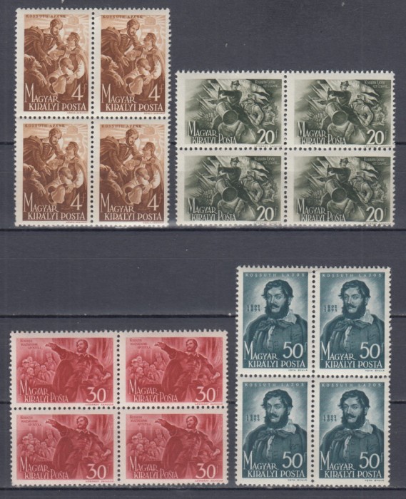 UNGARIA 1944 - 50 ANI DE LA MOARTEA LUI LAJOS KOSSUTH BLOCURI DE 4 TIMBRE MNH