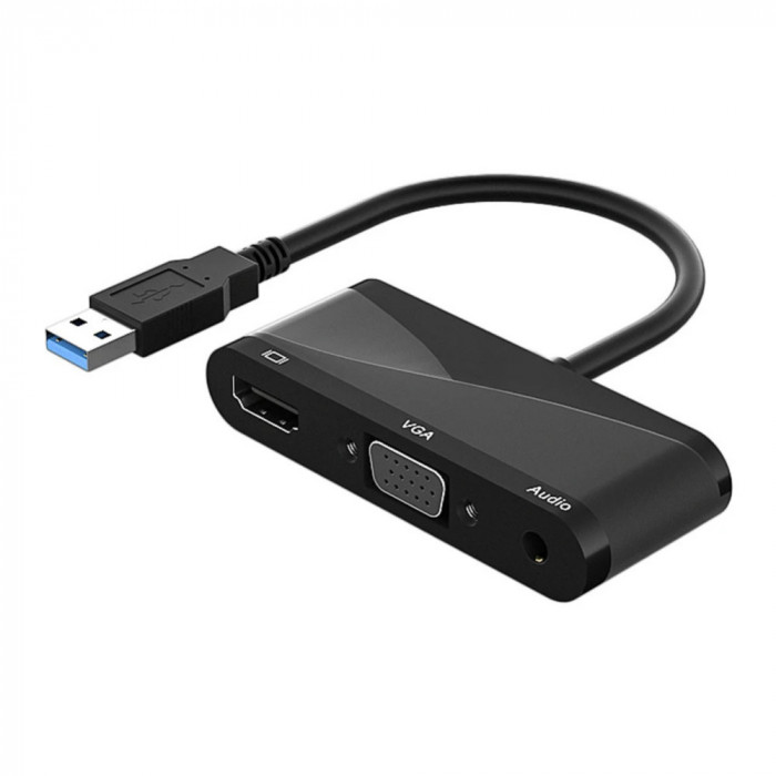 Adaptor 2in1 USB 3.0 la HDMI + VGA cu audio pentru laptop, pc, proiector