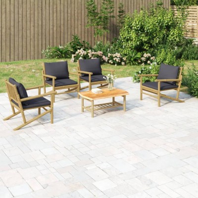 vidaXL Set mobilier de grădină cu perne gri &amp;icirc;nchis, 5 piese, bambus 3156476 foto