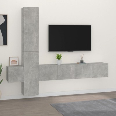 vidaXL Set dulap TV, 5 piese, gri beton, lemn prelucrat foto