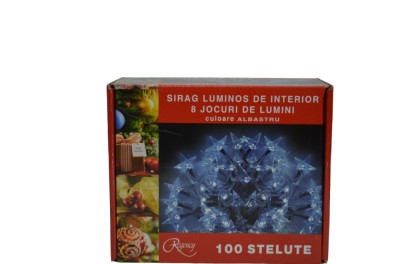 Instalatie de Craciun, sirag luminos cu 8 jocuri de lumini, 100 de beculete stelute albastre, 5 m foto
